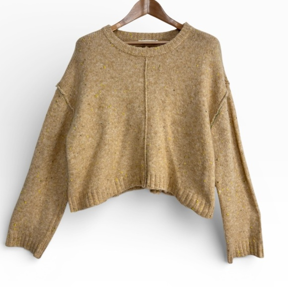 Pull&Bear Cropped Knit Sweater Ecru Beige Size Large